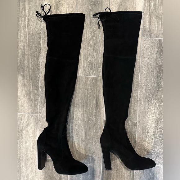 STUART WEITZMAN Vidaland 100MM Suede Over-the-Knee Boots, black, size 7.5 - Picture 2 of 12